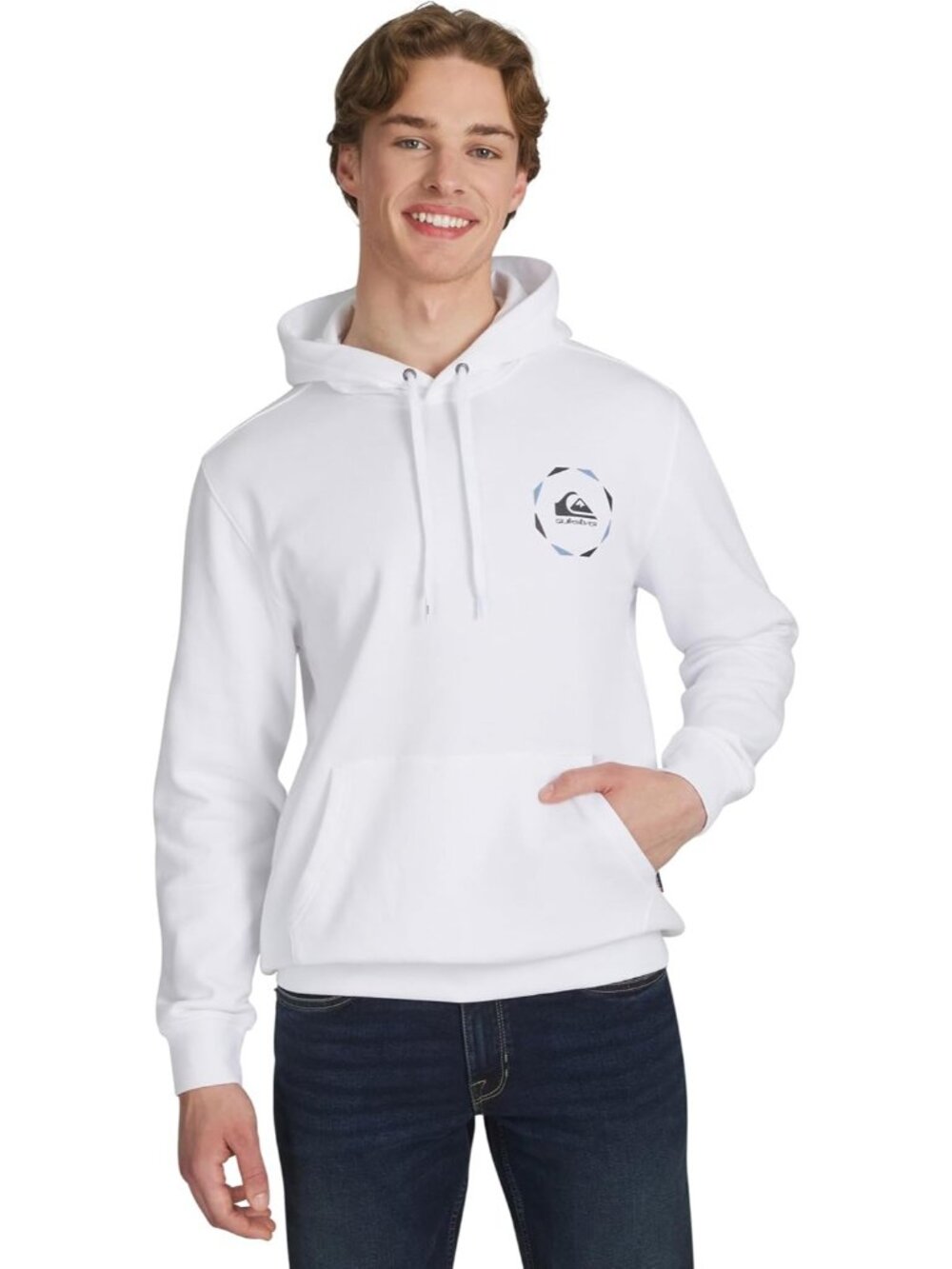 Quiksilver Men's White Regular Fit Super Soft Fleece Sweatshirt Hoodies